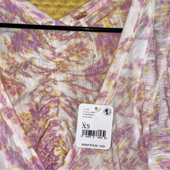 Free People Say The Word Ivory Combo XS long sleeve pink shirt blouse NWT $78 - Picture 6 of 8